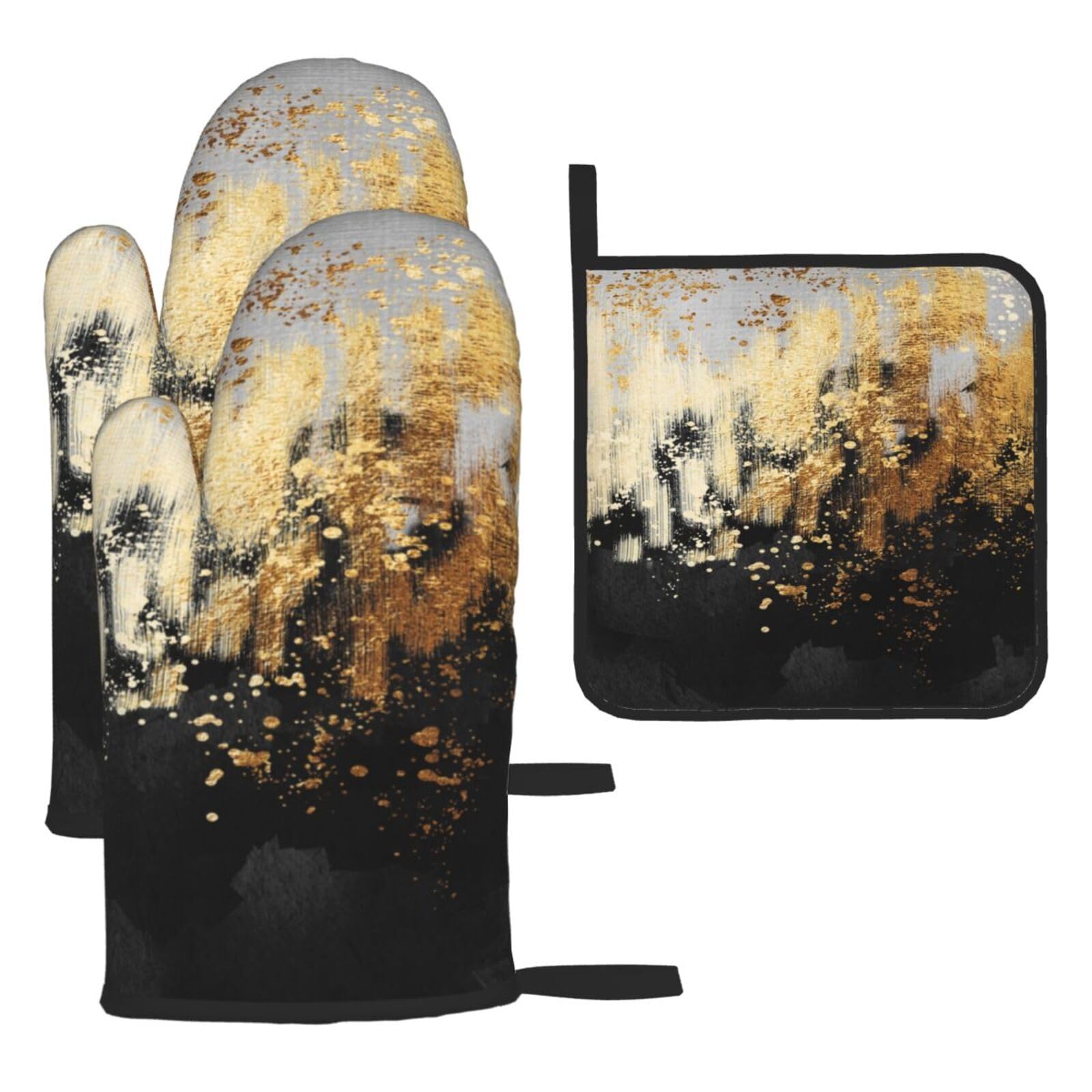 Ofenhandschuh und Topflappen, abstrakte Kunst, 3er-Set, hitzebeständige Küchenhandschuhe zum Kochen, Backen, Grillen, Urlaub, Küchendekoration
