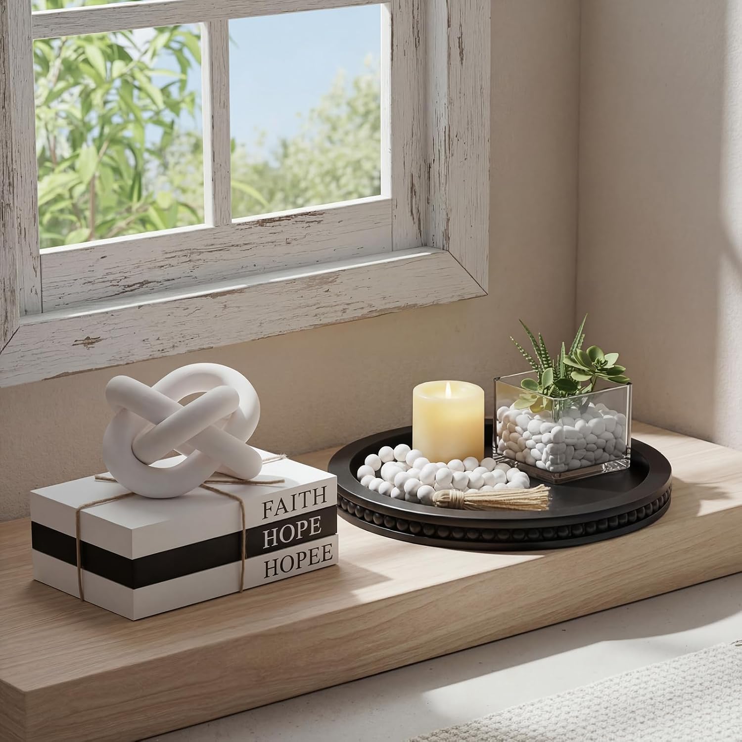 Glikceil 6 Pcs Rustic Wooden Coffee Table Tray Decor Set, Trust, Black