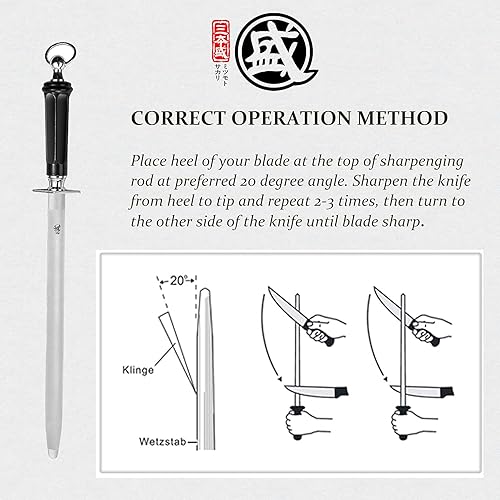 Miniatura 8 de MITSUMOTO SAKARI Acero japonés de afilado de 12 pulgadas, barra de afilar cuchillos de diamante plano, afilador profesional de alto carbono con