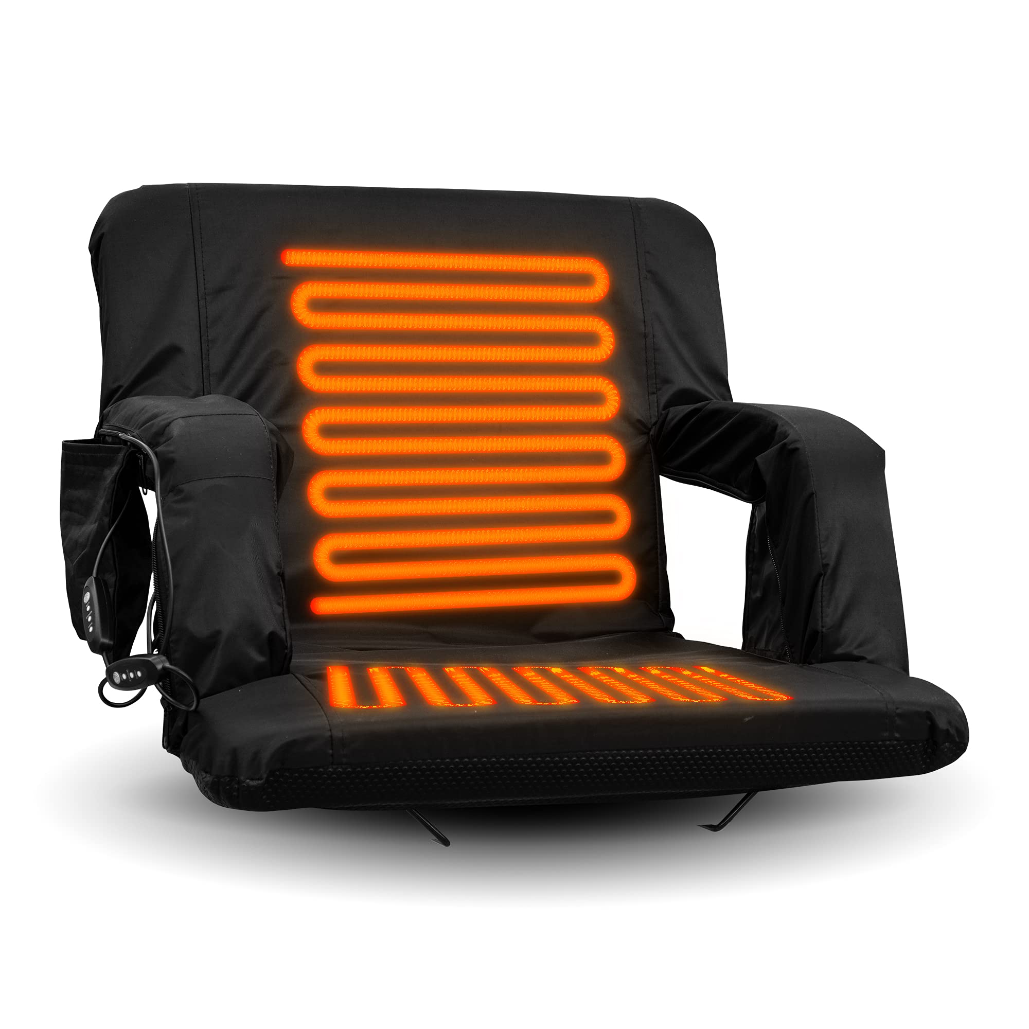 Double Heated Stadium Seats for Bleachers with Back Support and 2 Hooks –3 Level Heating-USB Heated Camping Chair - 4 Pockets-USB Power Bank NOT Included