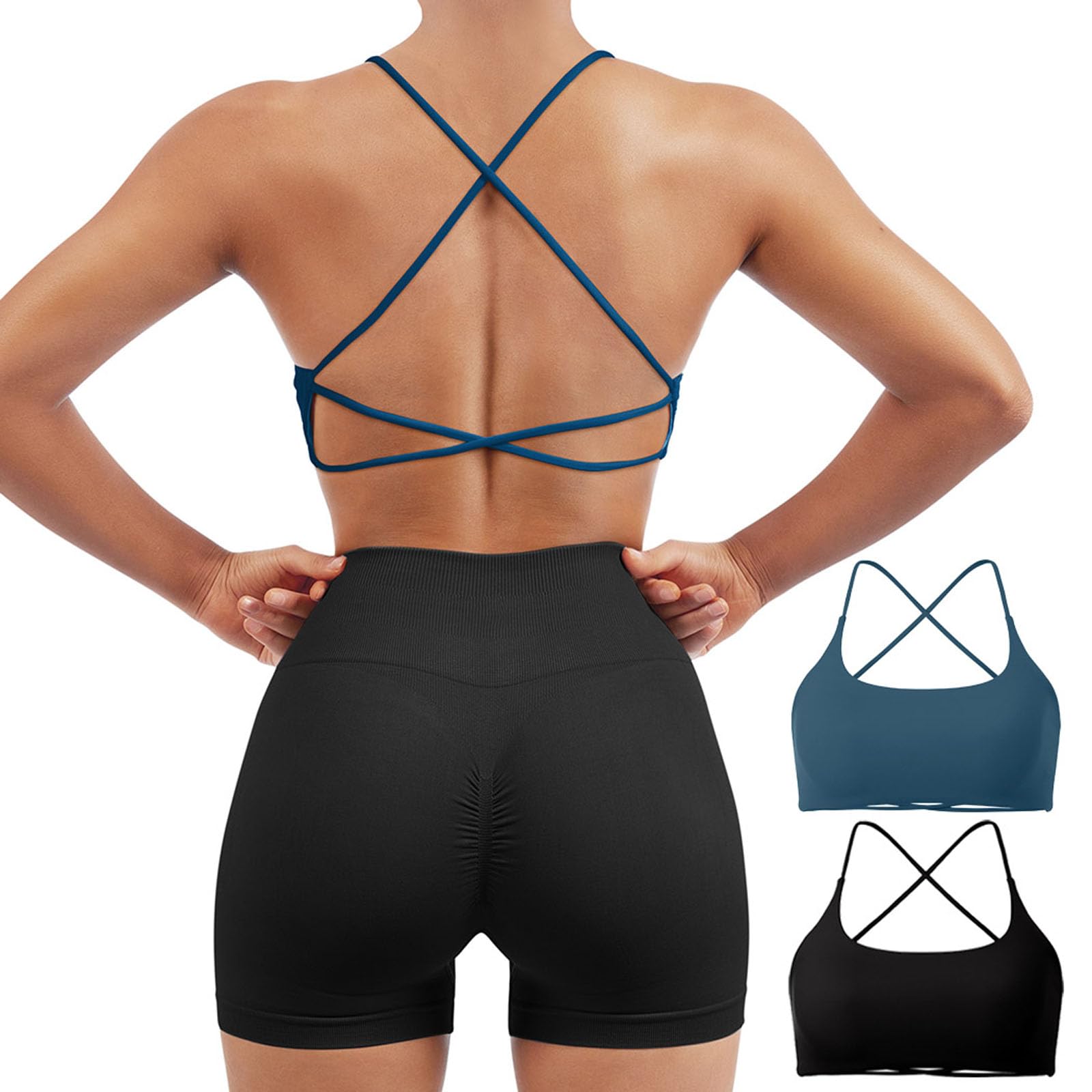 SUUKSESS Women 2 Piece Open Back Sports Bra Pack Strappy Workout Gym Yoga Crops
