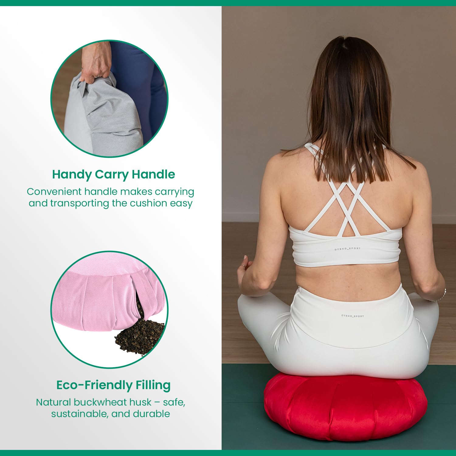Cuscino Da Yoga Meditazione Zafu Rotondo In Velluto Riempito Con Grani Di Grano Saraceno Turchese