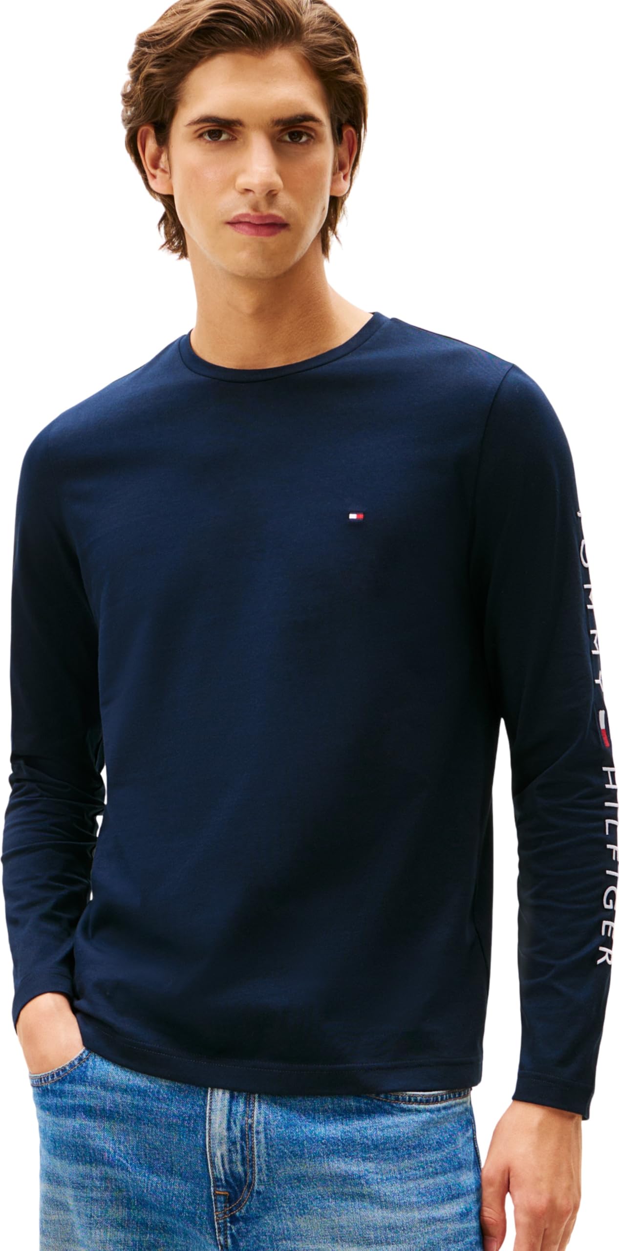 Tommy Hilfiger Men's Blue (Desert Sky) ’S Tommy Logo Cotton Long Sleeve Top, L