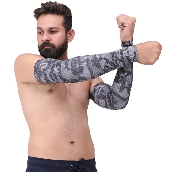 Coreteq Compression Spandex Printed Arm Sleeves UV and Dust Protection Pair for Running, Cycling, Cricket, Basketball, Riding