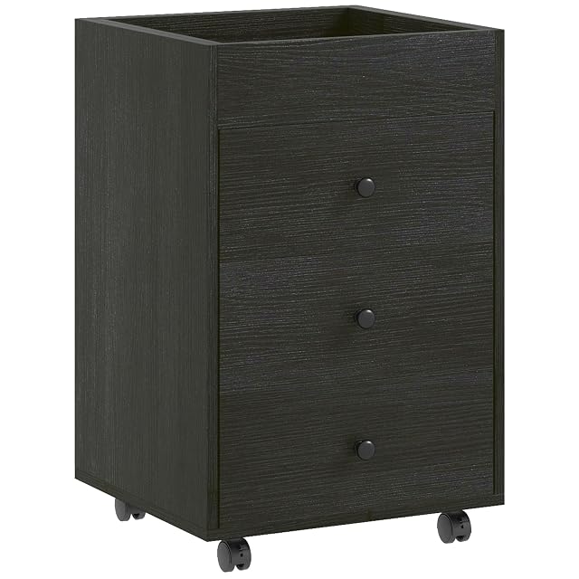 Home Office Under Desk Storage Cabinet 3 Drawer Mobile Cabinet with Removable Tray in Dark Walnut
