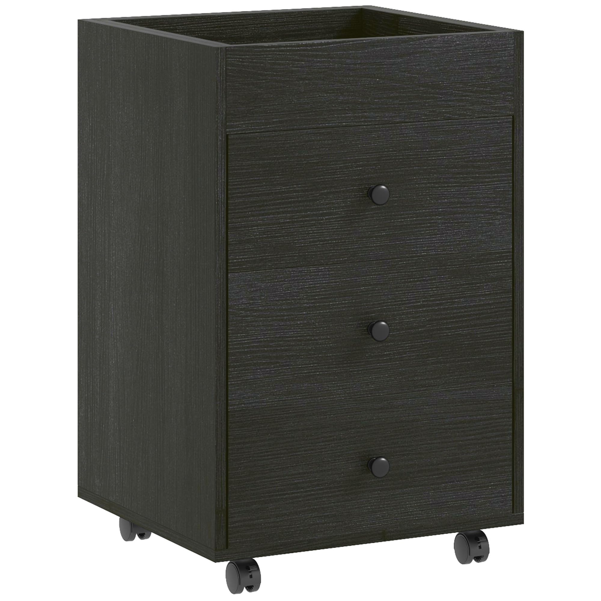 CHARMMA 3 Drawer Home Office Storage Cabinet, Office Drawer on Wheels with Removable Tray, Under Desk Printer Stand with Storage, Dark Walnut