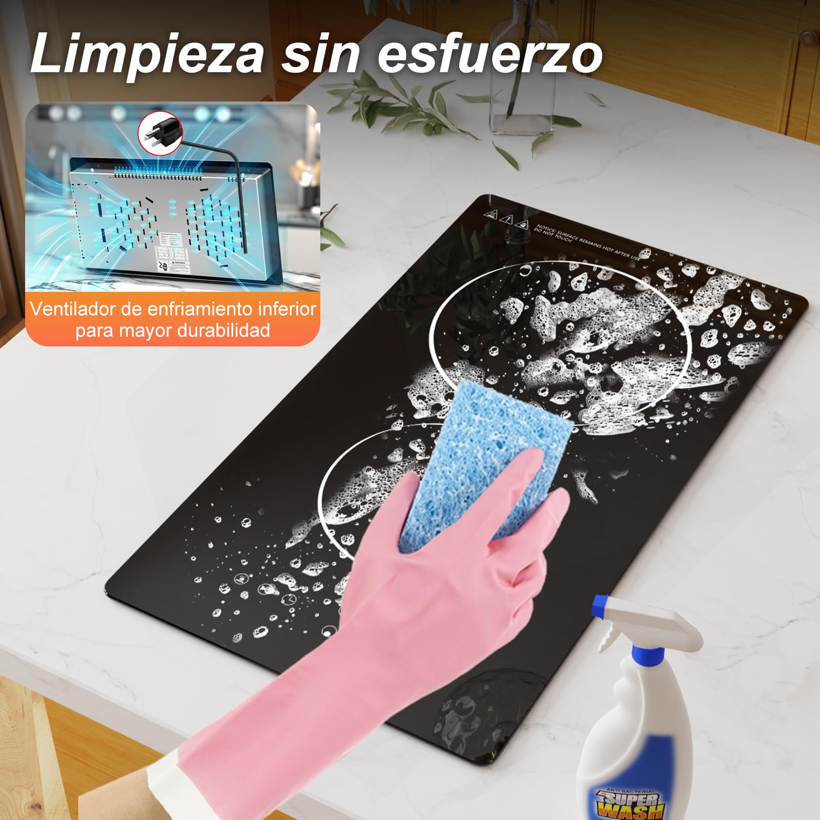 Placa Vitrocerámica 2 Fuegos 3000W Táctil por Niveles Bloqueo Seguridad