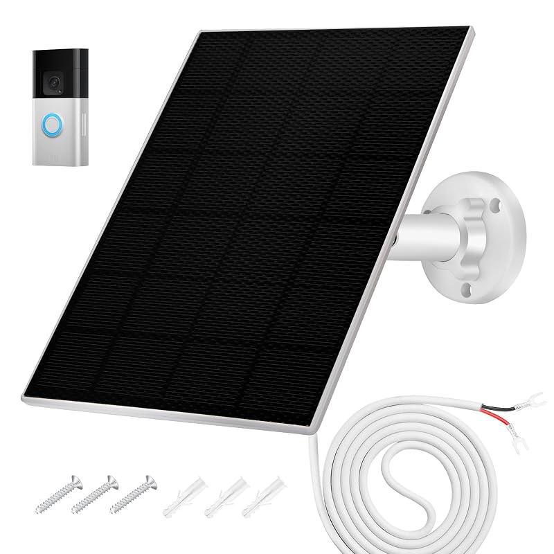 Painel solar para Ring Video Doorbell 3, 3+, 4 e Battery Video Doorbell Plus HNncheny, 5 W, suporte ajustável 360° e cabo de 3,96 m, Pacote com 1