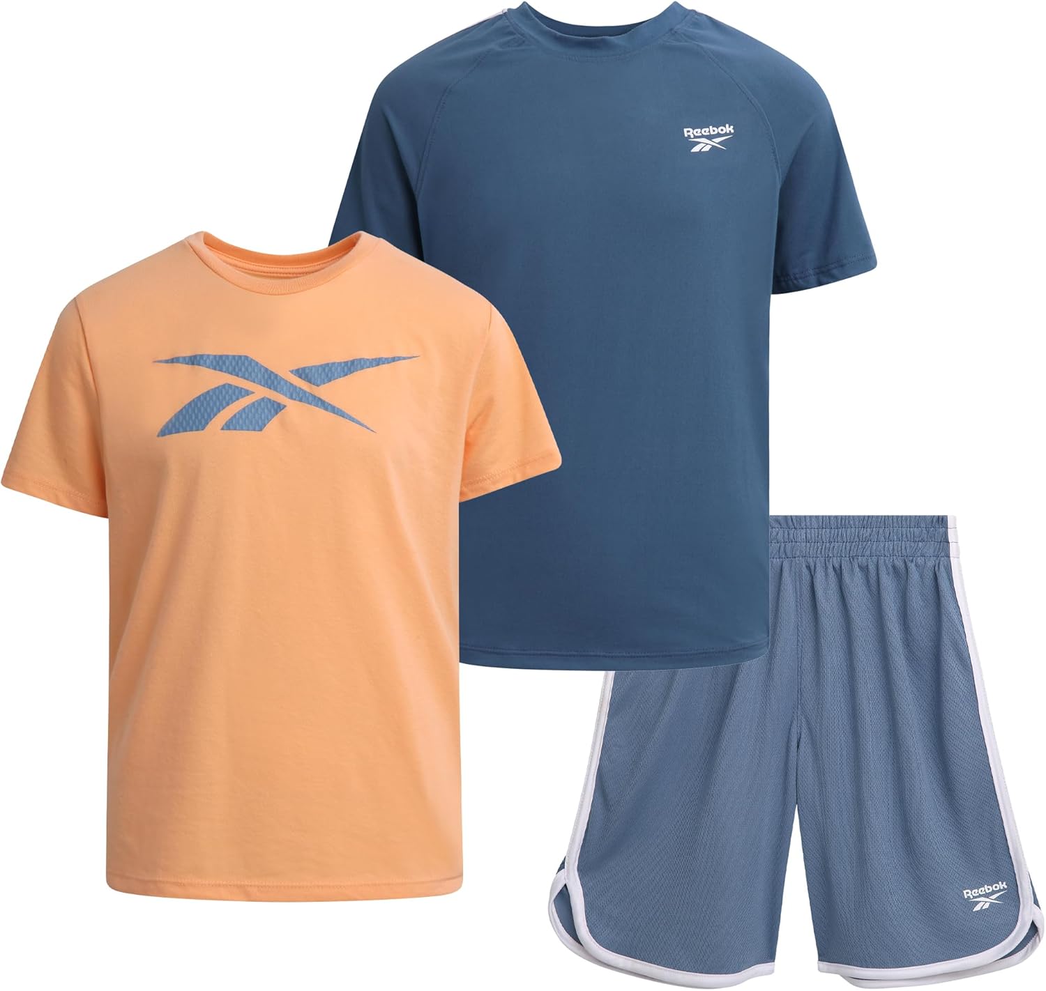 Reebok Boys Athletic Shorts Set – 3 Piece Summer Clothes Outfit with Graphic Tees and Boys Running Shorts for Active Kids