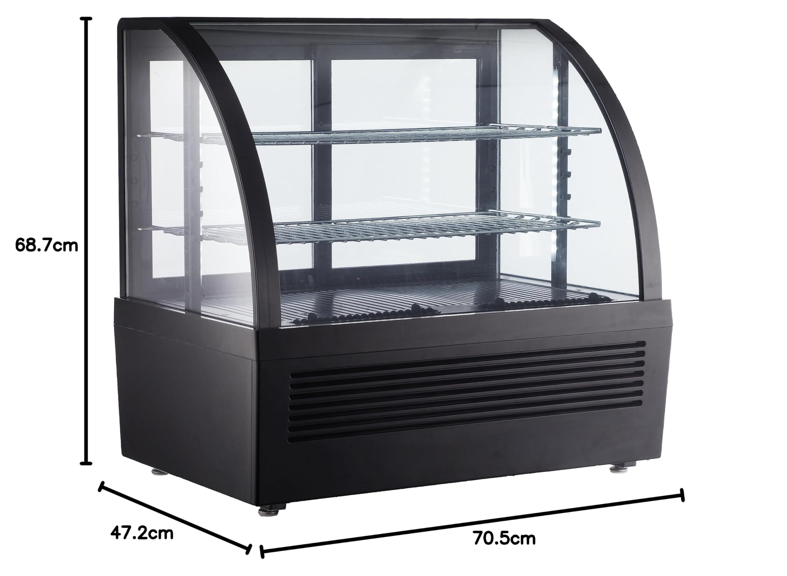 METRO Professional Vitrine réfrigérée à poser GCV1100, plastique/verre, 70,5 x 47,2 x 68,7 cm, 100 L, froid ventilé, 195 W, noir, pour cafés/restaurants/boulangeries (100 L - Noir)
