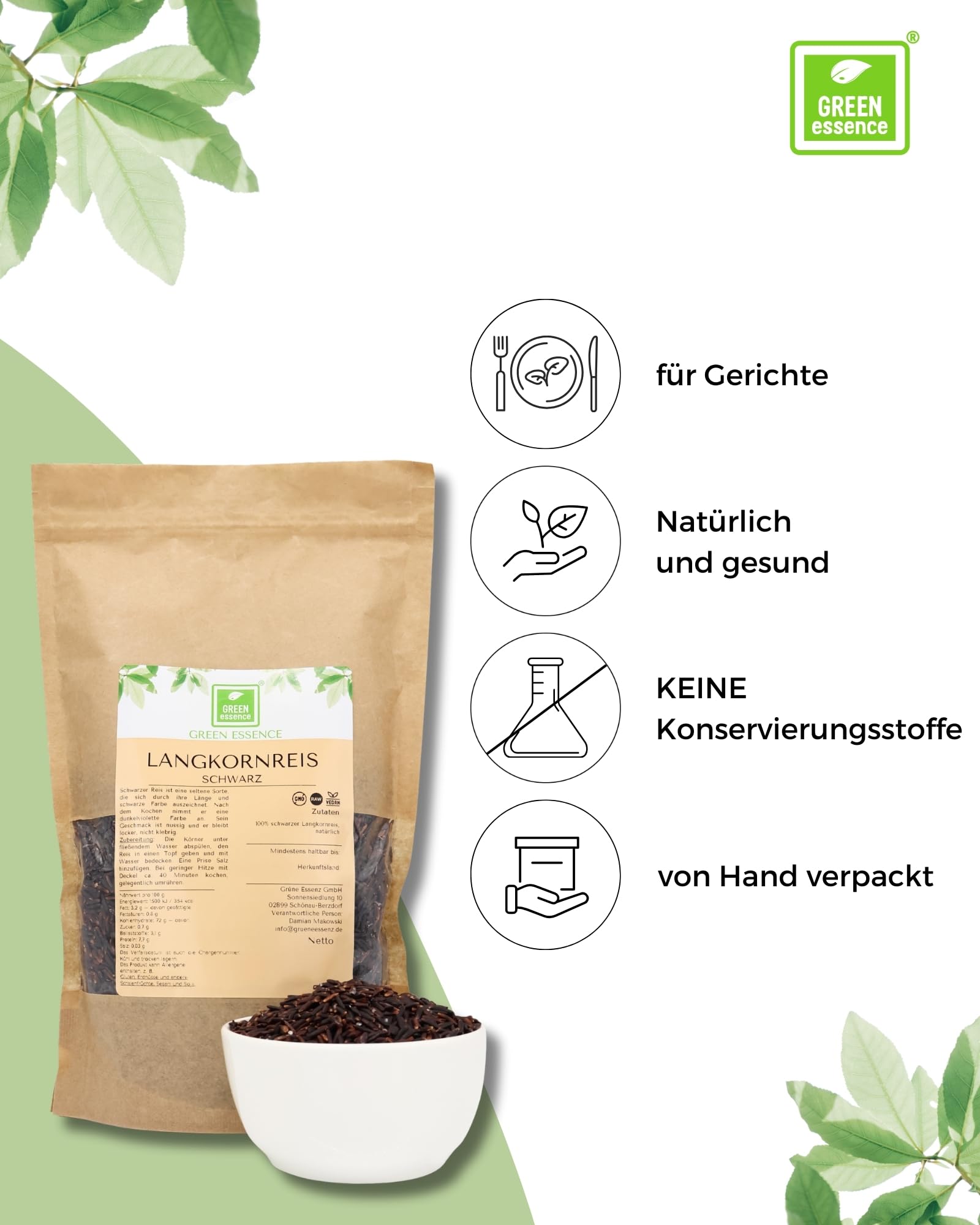 Langkornreis schwarz 3kg (3 x 1kg), Schwarzer Reis von Green Essence