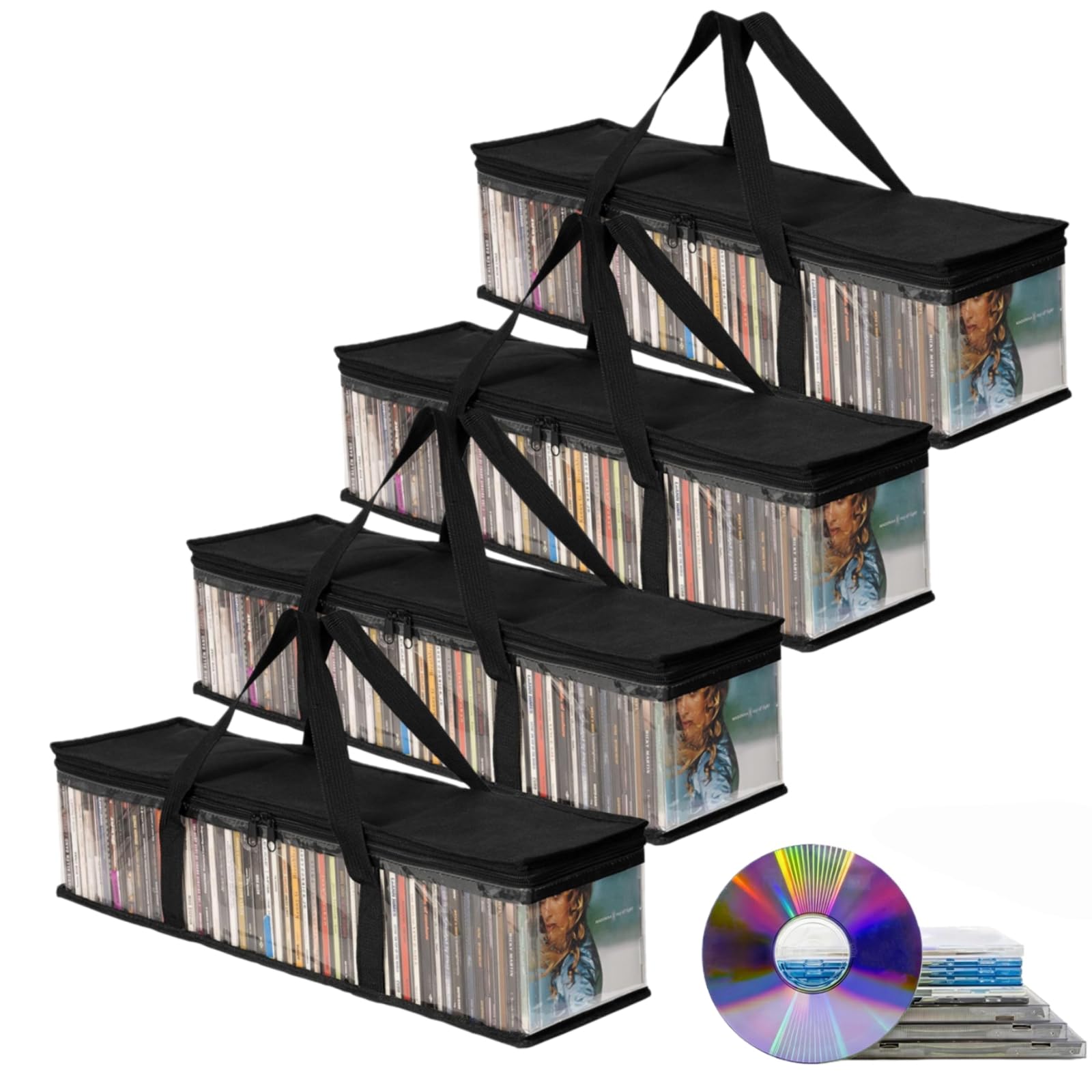 Eidoct 4-Pack Stackable DVD Organizer Cases - Holds 160 Discs Each | Water-Resistant PVC Media Storage for Blu-ray, PS4 Games & Movies, DVDs Capacity Clear Protective Dust Collection Carry Case