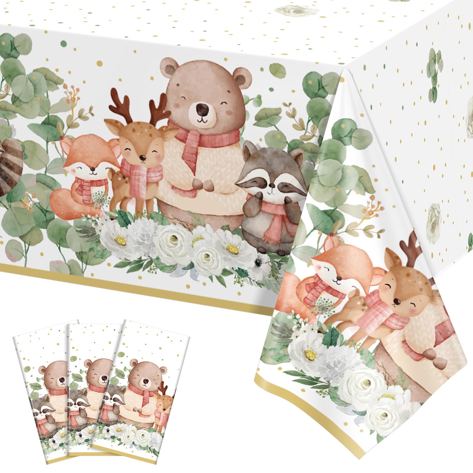 3 Pack Plastic Safari Baby Shower Tablecloth, Woodland Forest Party Supply