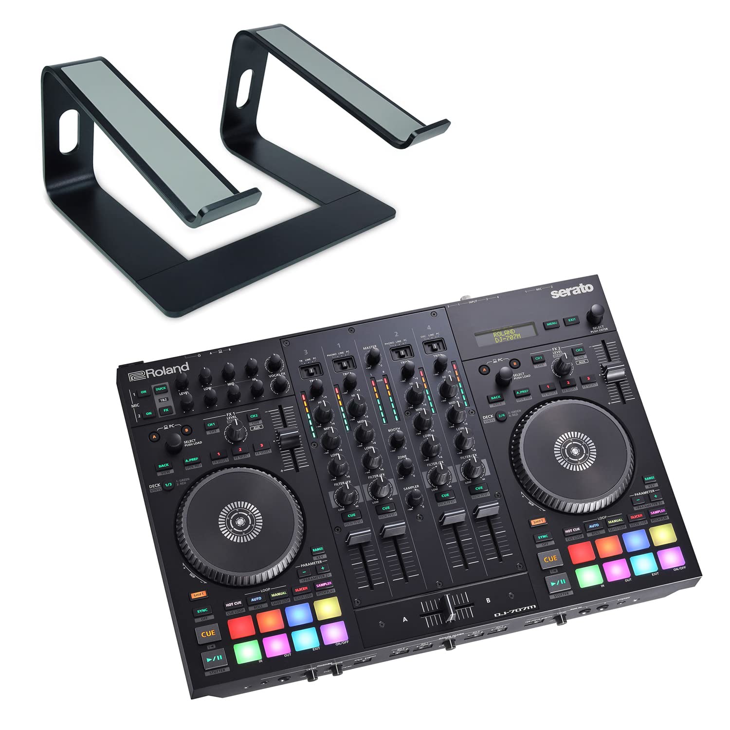 Roland DJ-707M Mobiler DJ-Controller Mischpult + keepdrum Laptopständer Schwarz
