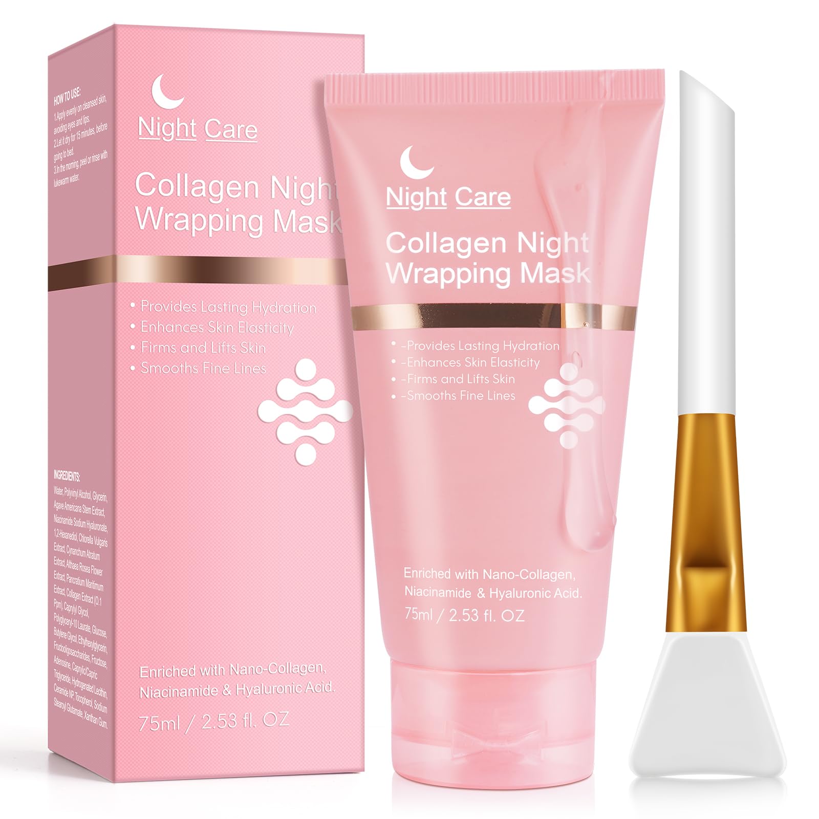 Collagen Night Wrapping Mask, Kollagen-Wickelmaske für die Nacht, Kollagen-Wickel-Gesichtsmaske zum Abziehen, Reduziert Erschlaffung und Mattheit, Elastizität und Feuchtigkeitsversorgung