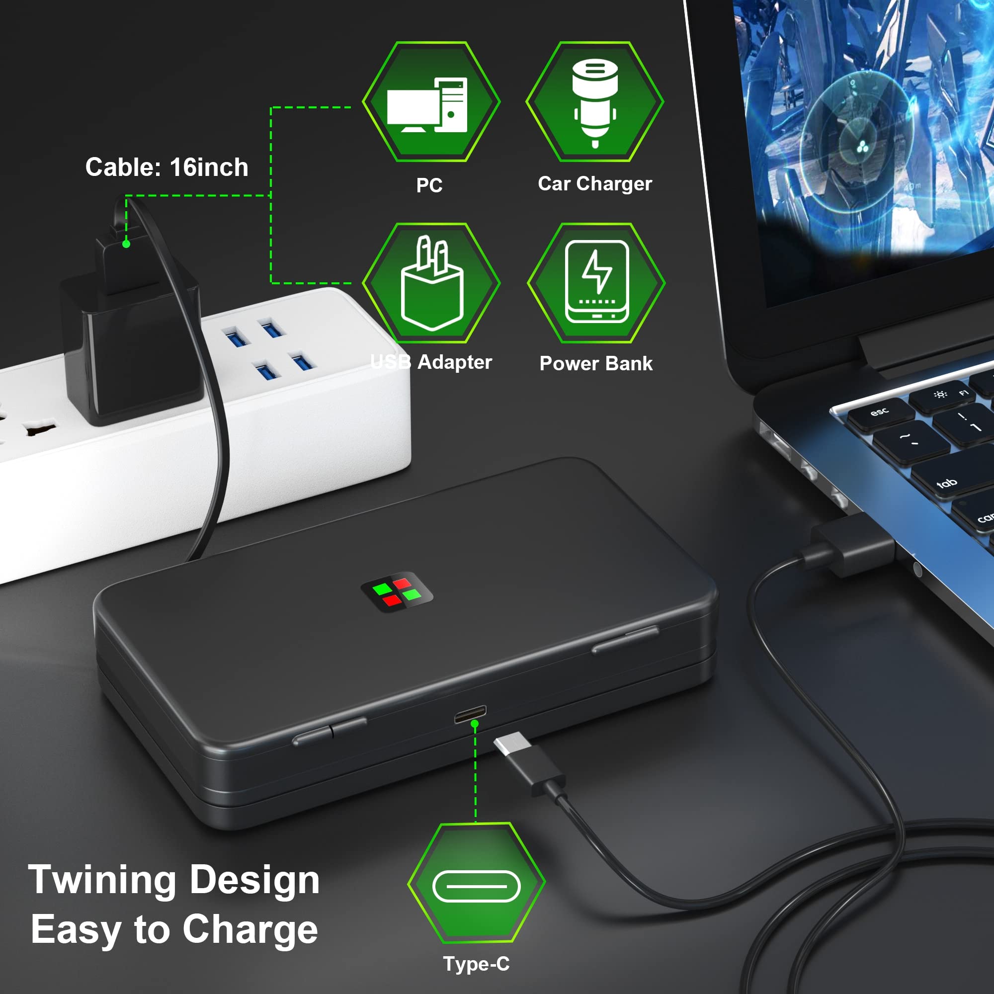 NOPWOK Akku für Xbox One Series X&S Controller，4 Stück 2600mAH Wiederaufladbare Akku Packs Kompatibel mit Xbox Series X&S/Xbox One S&X/Xbox One Elite
