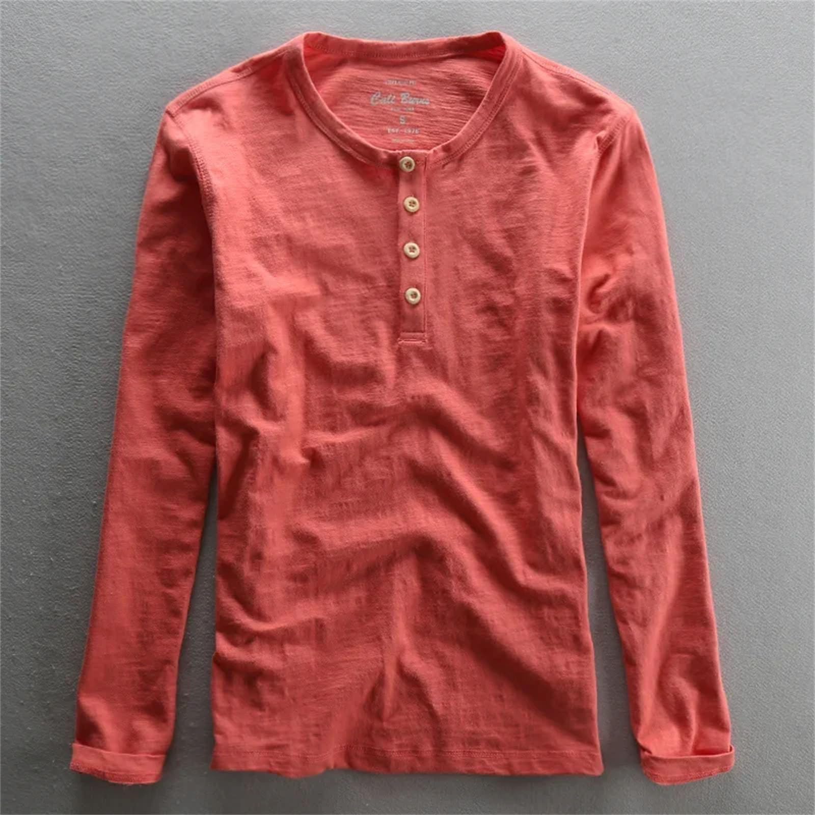 T-shirt retrò da uomo a maniche lunghe, casual, casual, in cotone, leggera, alla moda, con scollo rotondo
