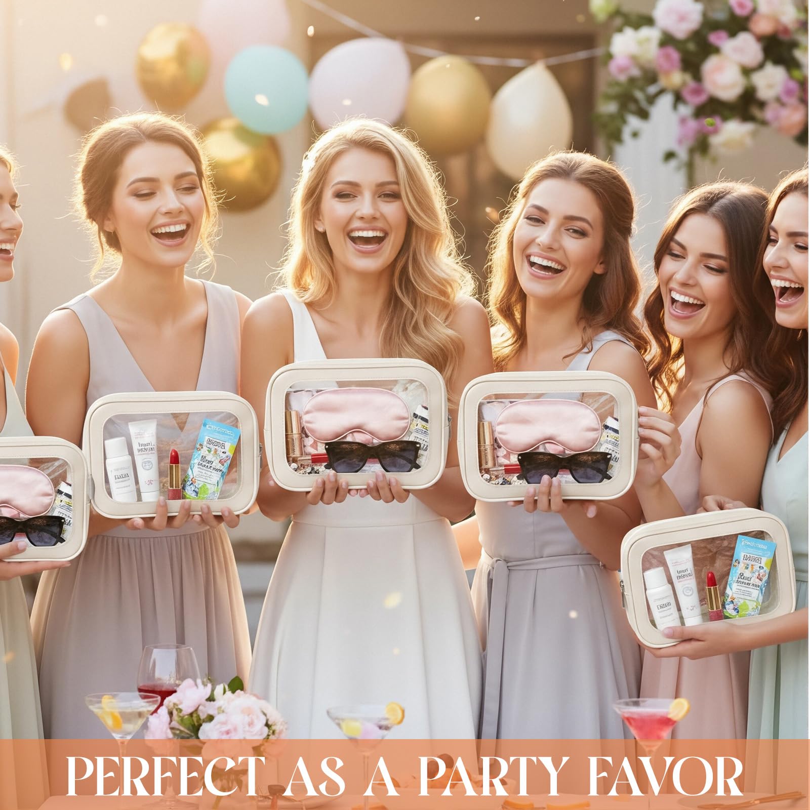 Abbylike Transparente Make-up-Tasche, TSA-zugelassen, transparente Kulturbeutel mit Reißverschluss, PU-Leder, wasserdicht, Reise-Make-up-Organizer für Frauen, Hochzeit, Braut, DIY-Geschenke