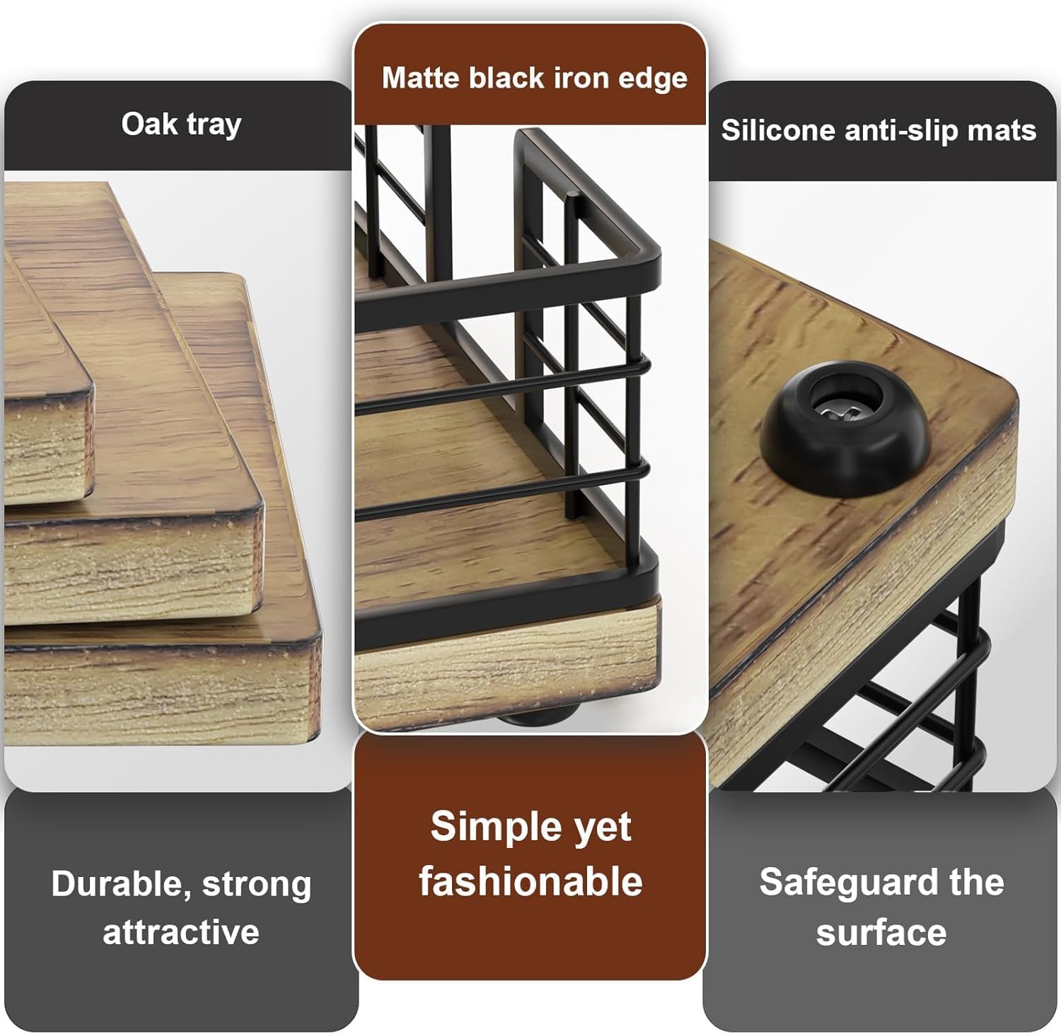 INDIAN DECOR 96113 Guest Towel Holder Tray for Bathroom, Oak and Iron Napkins Holder for Powder Room Dinning Table Wooden Basket for Disposable Paper Hand Towels Black and Farmhouse Brown 2