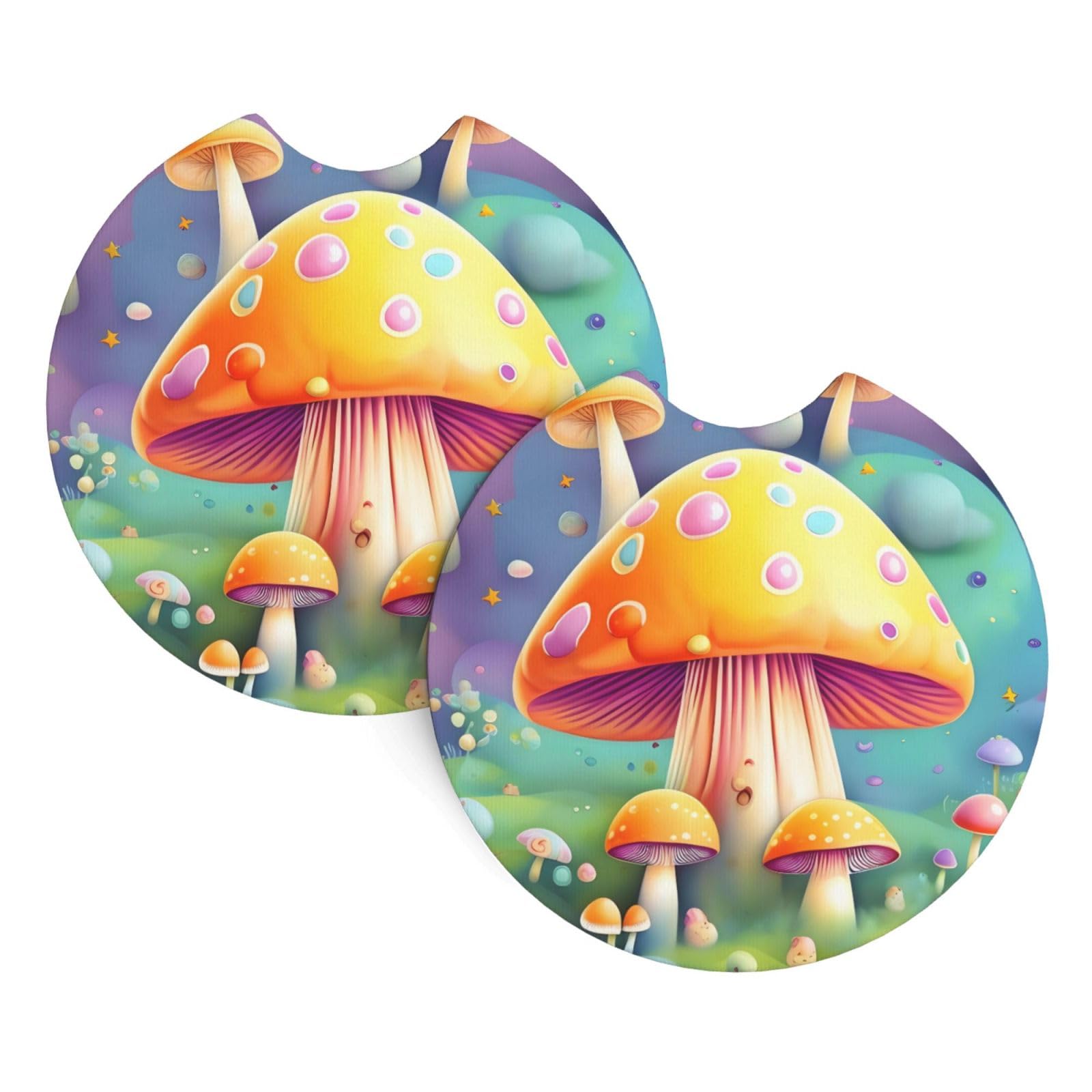 Fantasy Dream Mushroom Car Interior Cup Holder Pad 2 PCS Car Coasters Scratch-resistant Odorless for Most Cars