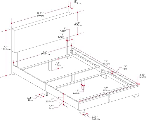 Miniatura 3 de CorLiving Cama doble tapizada con listones de madera, fácil montaje, gris