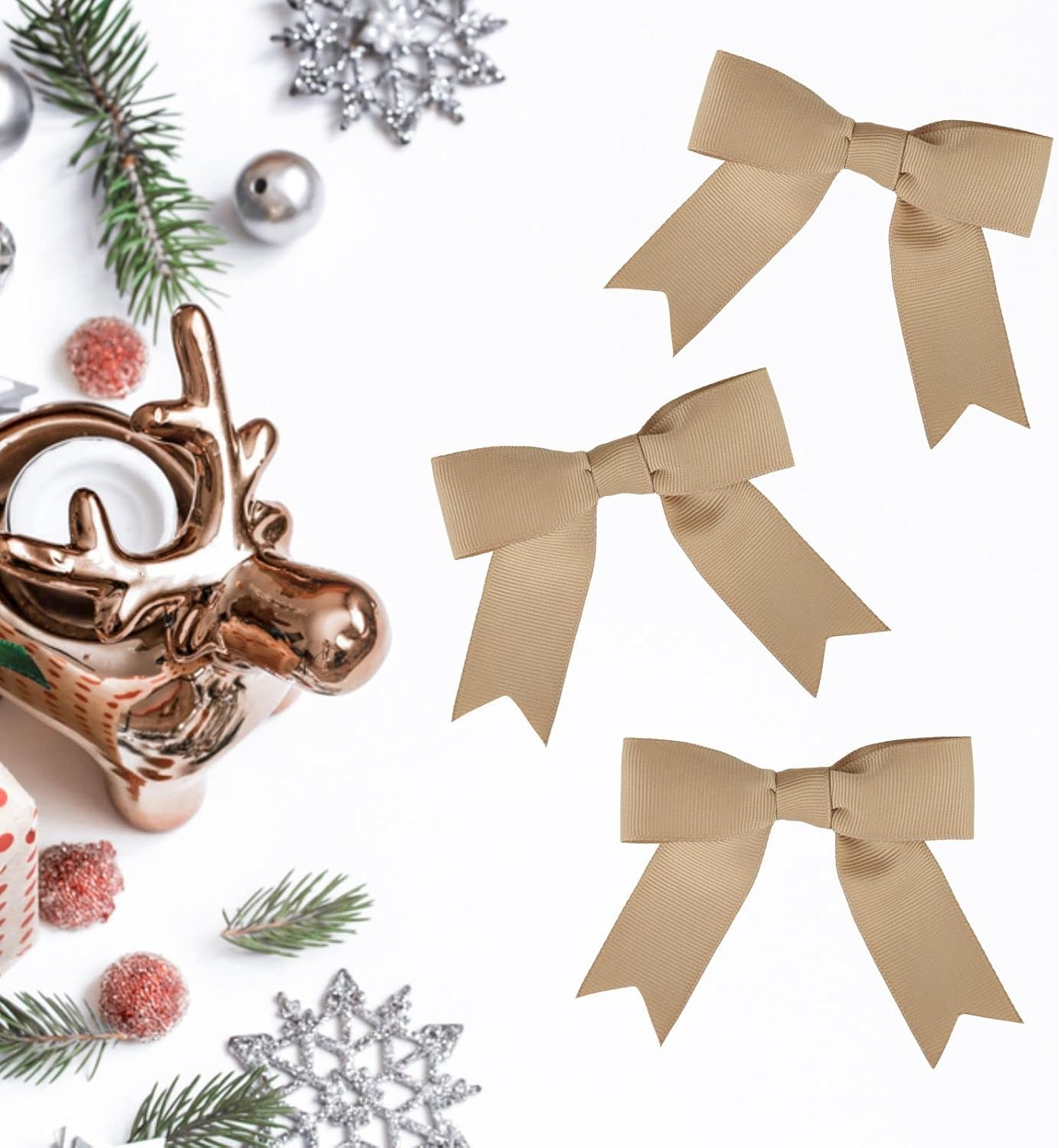 50 Pcs 3 Inches Grosgrain Ribbon Twist Tie Bows Latte Pretied Bows Premade Craft Bows for Treat Bags Gift Wrapping Basket Wedding Baby Shower Brithday Valentine's Day Christmas Party (Latte) - Image 5