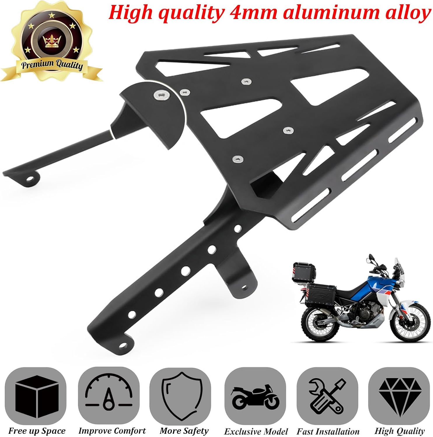 Sturdy Motorcycle Rear Luggage Rack Compatible with Aprilia Tuareg 660 Tuareg660 2021-2024 4mm Alloy Cargo Carrier Top Case Holder Support Bracket Rear Tail Storage Rack Shelf Holder
