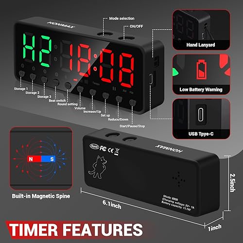 Miniatura 2 de Temporizador de gimnasio portátil, reloj temporizador de fitness, temporizador de entrenamiento de gimnasio en casa, imán fuerte integrado y batería