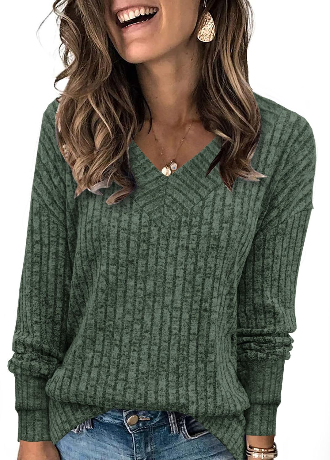 Womens Tops Fall Fashion Sweaters Long Sleeve Shirts V Neck Sweatshirts Casual Loose Winter Clothes 2025