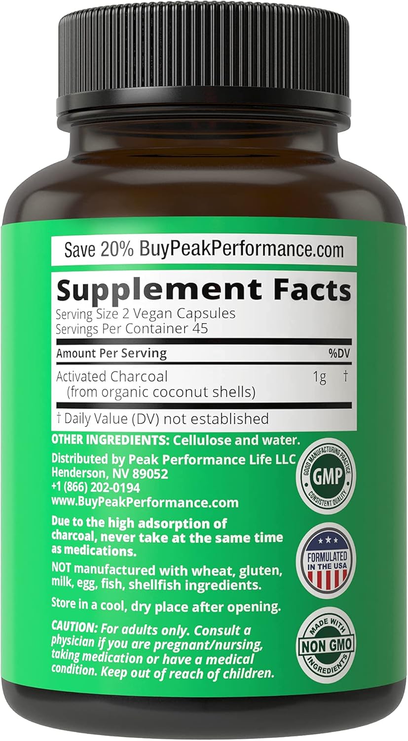 Activated Charcoal Vegan Capsules from Wild Harvested Organic Coconut Shells. Best Safe Charcoal Pills Supplement for Detox, Gas Relief, Bloating. for Men and Women 90 All Natural Tablets : Health & Household