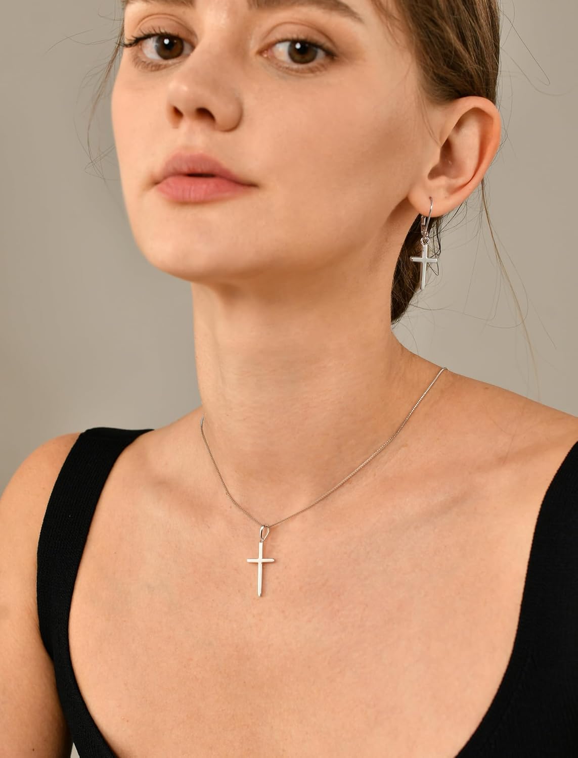 YL Womens Plain Cross Necklace 5A+ Birthstone, Solid 925 Sterling Silver 18K White Gold Plated Pendant Crucifix Jewelry Christmas Gifts Adjustable Box Chain 18"+1.2" - Image 3
