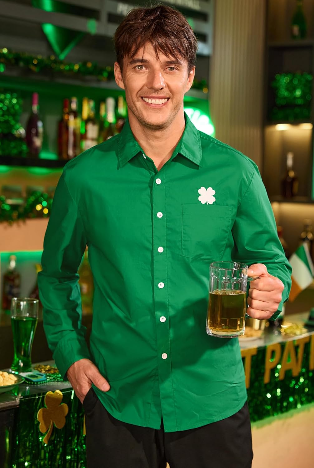 Arvilhill Mens St. Patricks Day Shirt Gilding Embroidered Print Clover Button Down Dress Irish Top (S-3XL) - Image 3