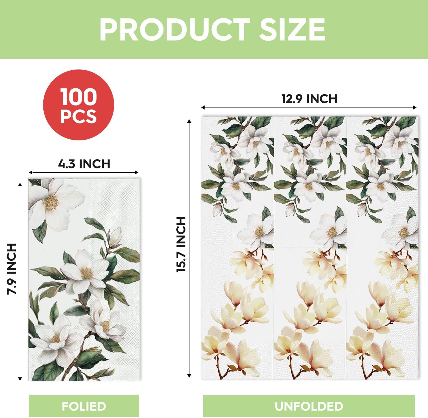Horaldaily 100Pcs Paper Napkins, Watercolor Magnolia Grandiflora image 5