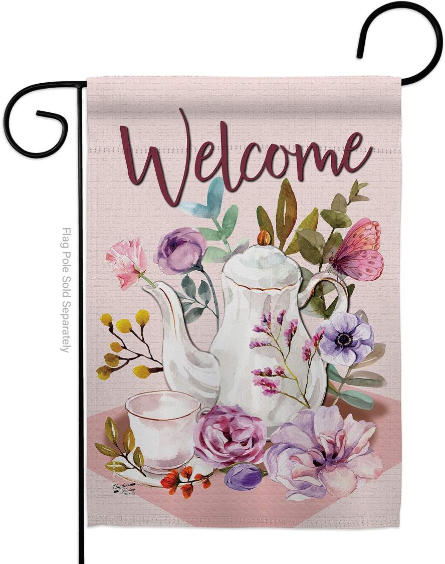Garden Afternoon Tea Flag Beverages Coffee & Latte Capucchino Expresso Drink Cream Cup Teapot House Decoration Banner Small Yard Gift Double-Sided, Made in USA