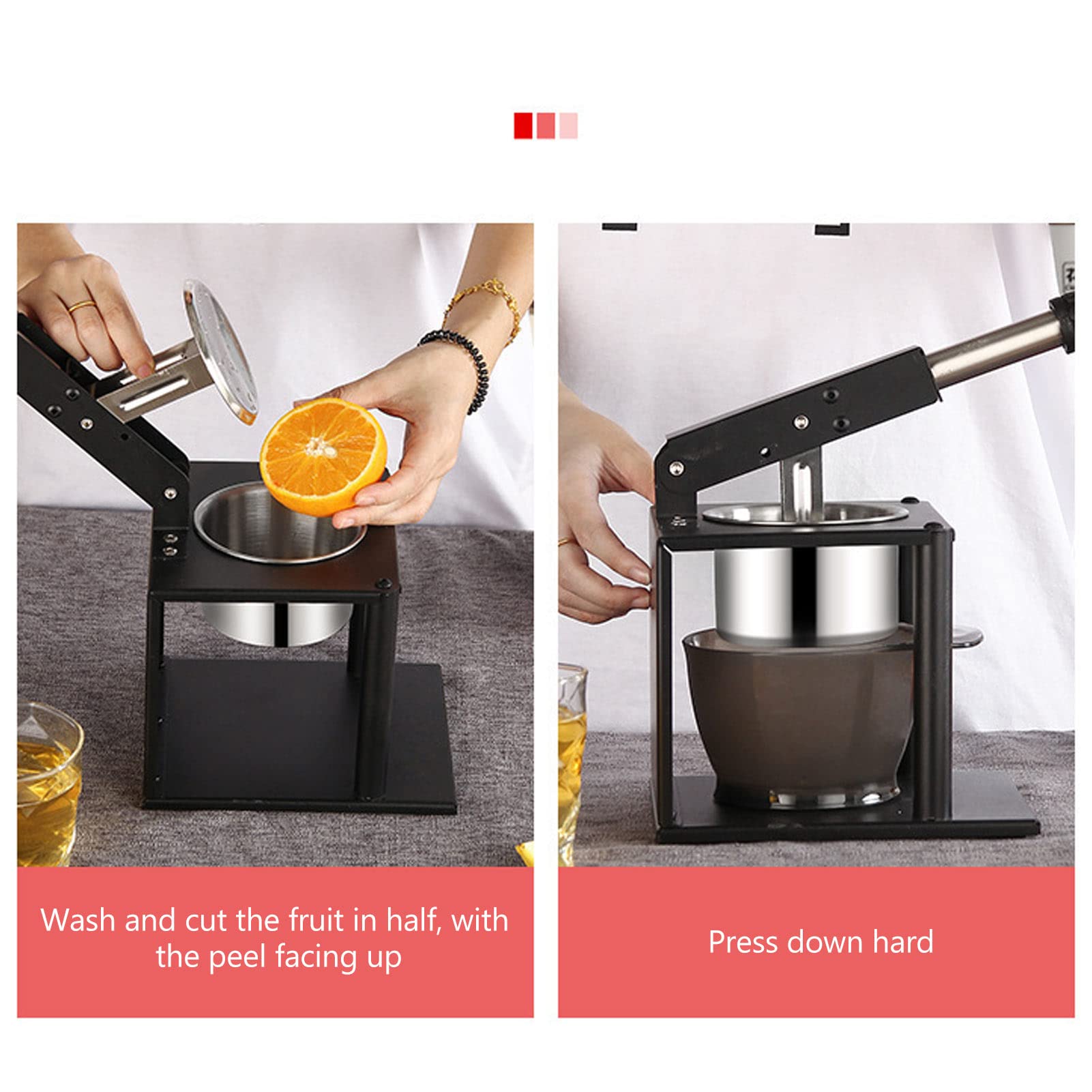 FOUF Große Handpresspresse, Professionelle Zitruspresse und Zitronenpresse, Manuelle Orangensaftpresse, Zitronenpresse, Limettenpresse, Robuste Saftpresse mit Zwei Filtern, Hebel