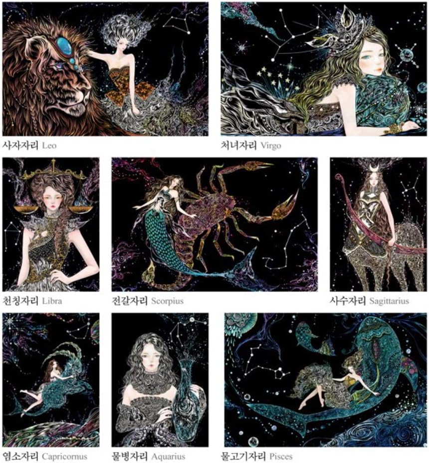 The Zodiac in Scratch Book Art Therapy Embroider the Night with a Single Pen 12 Constellations for Adults Relaxation