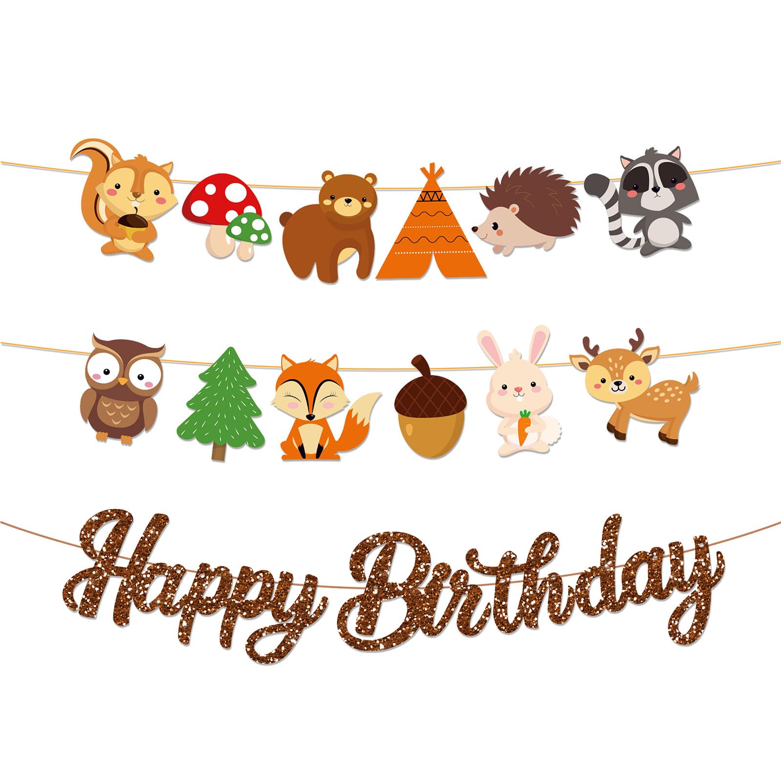 MORAINJAY 3 Pcs Forest Animal Banner, Happy Birthday Banner Decorations