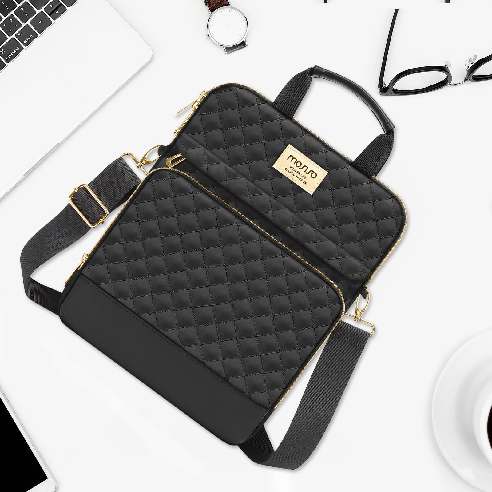 MOSISO 12,9 Pulgadas Funda Tablet Compatible con 13 Pulgadas iPad Pro M4&Air M2 2024, iPad Pro 12,9 M2&M1 2022-2018, Funda Acolchada Cuadrada con 2 Bolsillos Delante,Negro