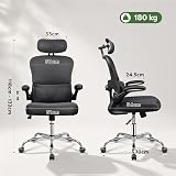 DEVAISE Sedia Ufficio Ergonomica con Supporto Lombare Regolabile, Funzione dondolante, Poggiatesta 3D Regolabile, Braccioli Ribaltabili a 90°, Schienale in Rete Traspirante – per Ufficio – Nero - 3