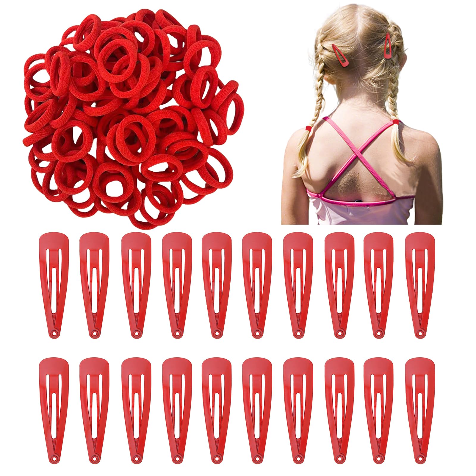 50-Piece Red Hair Band and 30-Piece Red Hair Clips Set, Wsimily Durable Hair Accessories for Girls Elastic Rubber Bands