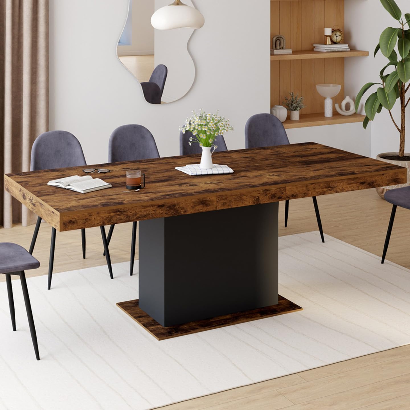 IDMarket - Mesa de comedor rectangular extensible EDEN 6-10 personas Madera efecto antiguo y negro 160-200 cm