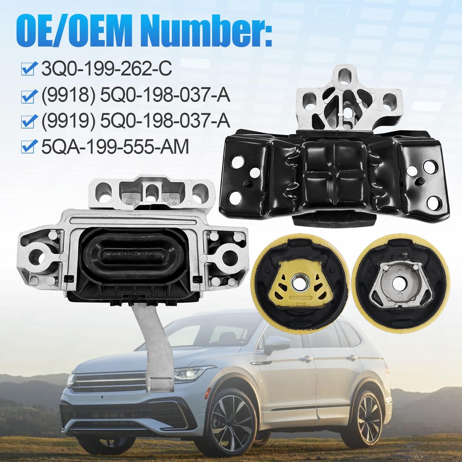 4PCS Engine Motor Mounts & Automatic Transmission Mount Compatible with VW Tiguan 2018-2023 L4 2.0L Replace# 3Q0-199-262-C 5QA-199-555-AM