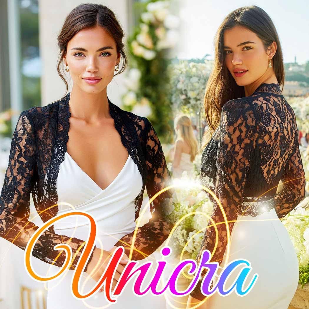 Unicra Women Lace Bolero Shrug for Dresses Elegant Floral Lace Shrug Top Open Front Sheer Long Sleeve Cropped Cardigan - Image 4