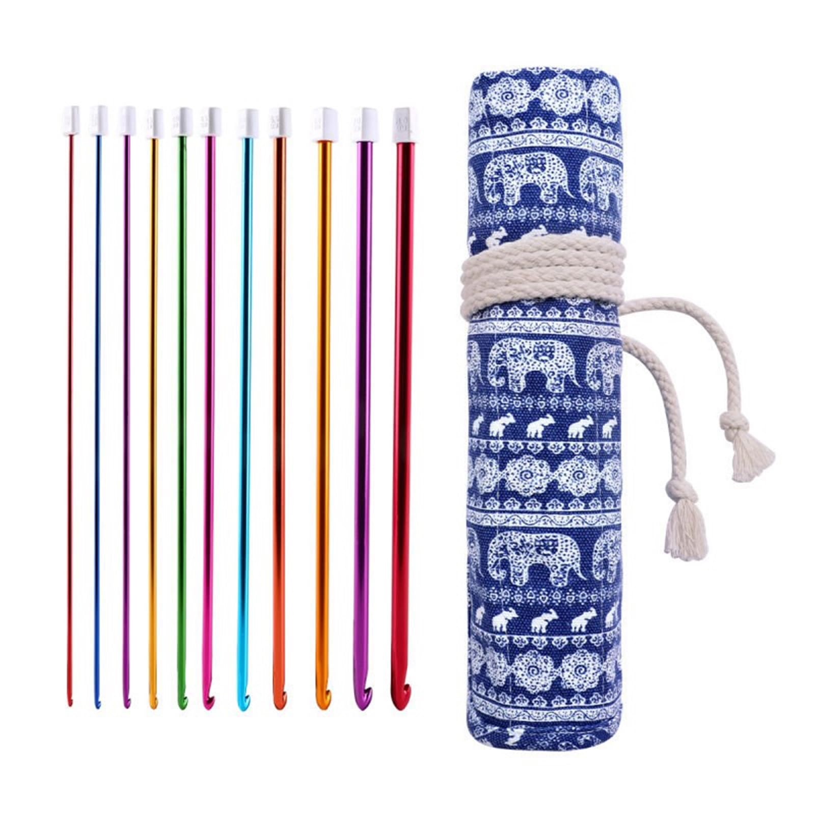 11Pcs Professional Tunisian Crochet Hook 27cm Long Aluminum Afghan Knitting Needle for Blanket Sweater Scarf Bag 2mm-8mm Colorful Ergonomic Knitting Needle