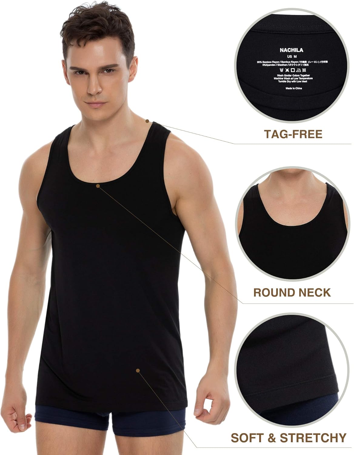 NACHILA Tank Top for Men-Viscose Made from Bamboo, Basic Undershirts 3 Pack Soft Tanks Sleeveless Shirts - Image 4
