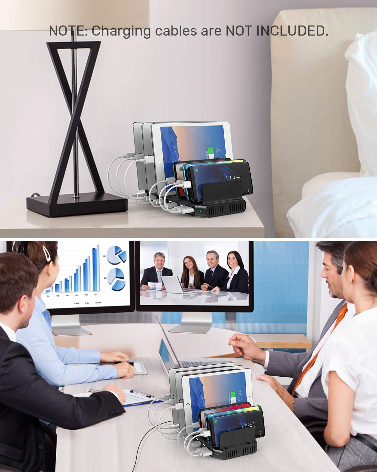Unitek Estación de carga rápida con carga rápida 3.0, estación de carga multiUSB para múltiples dispositivos, iPhone, iPad, tablet, Kindle-negro (certificado UL)