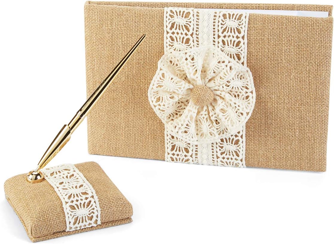 Rustic Wedding Guest Book Set by Celebrate It, Burlap & Lace