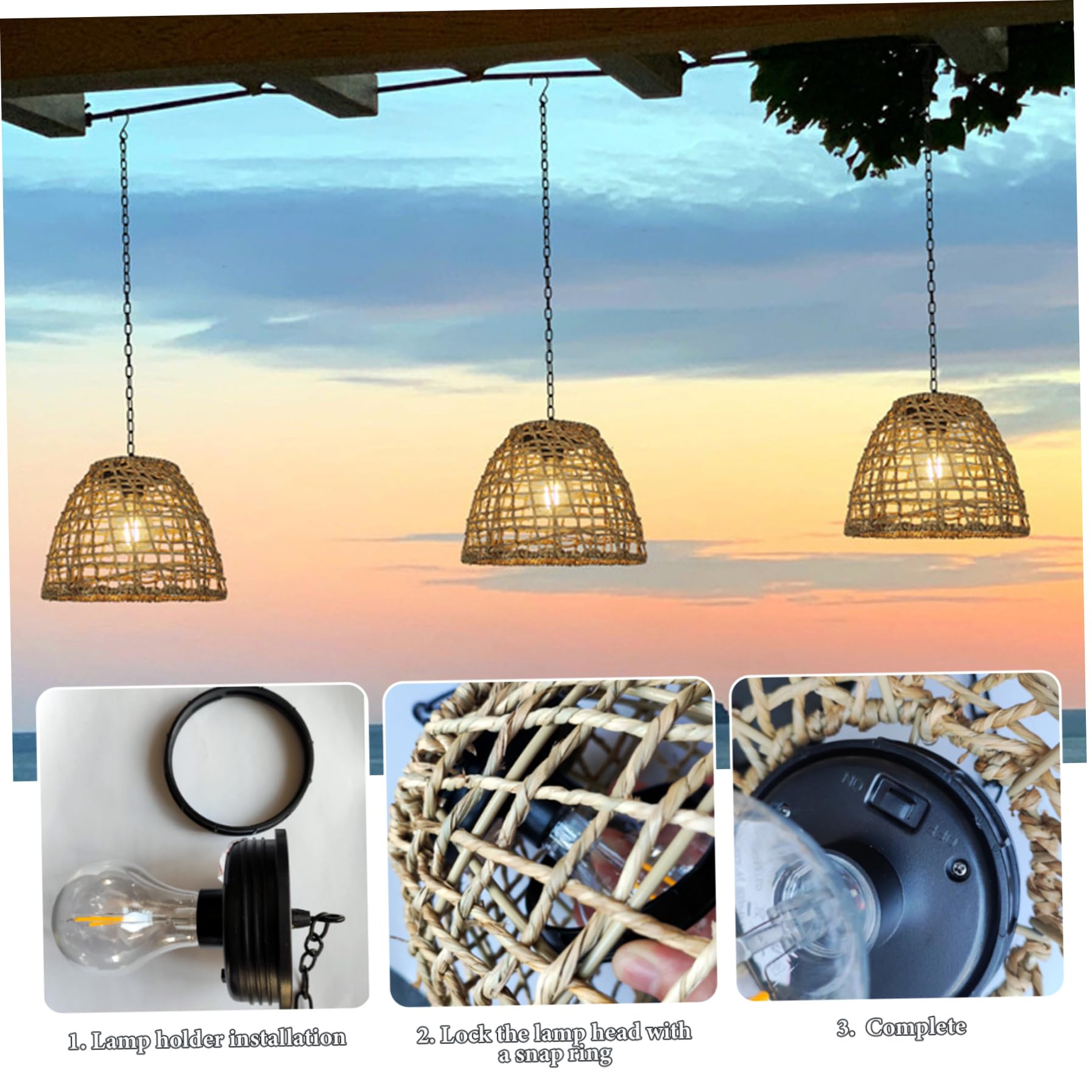 Lampes solaires suspendues étanches IP44 avec abat-jour en rotin, lanterne extérieure LED sans fil 600 mAh pour jardin