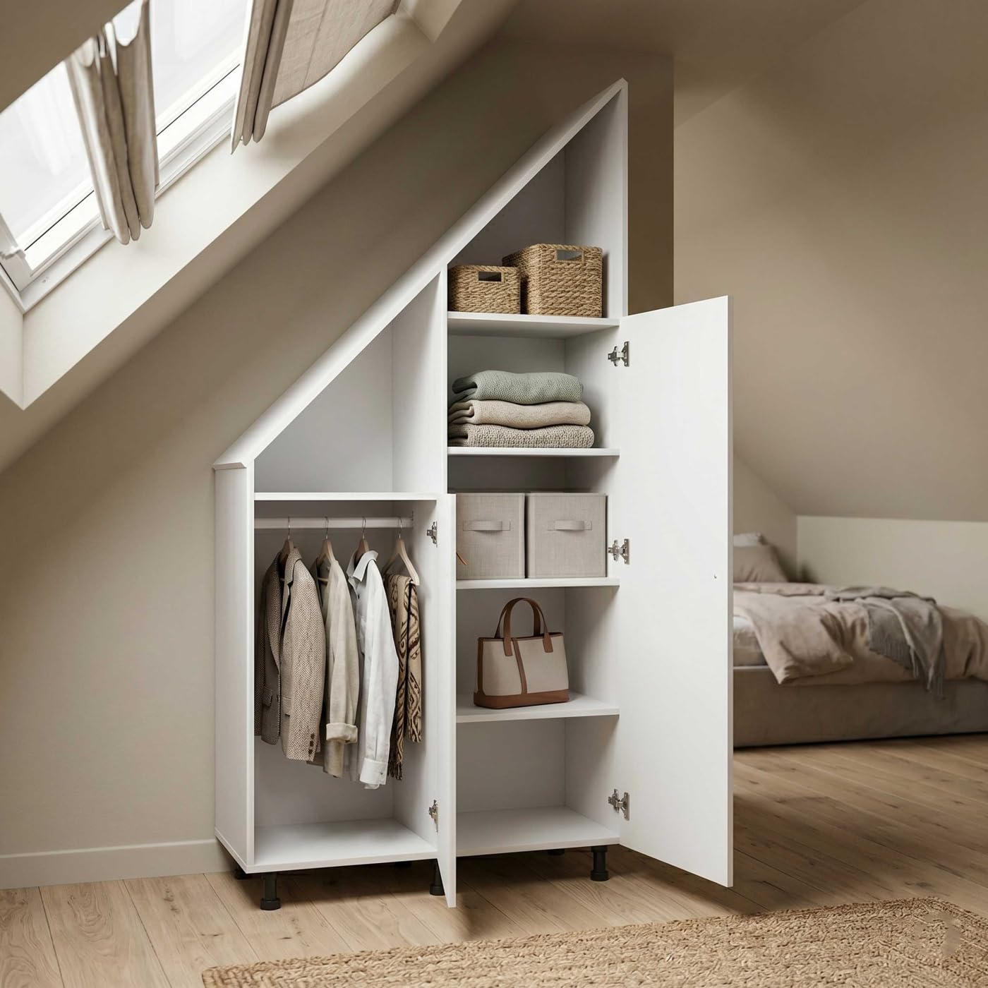 VDD – Fachschrank – Schrägwandschrank – Wandschrank – Weiß – Für Dachschrägen geeignet