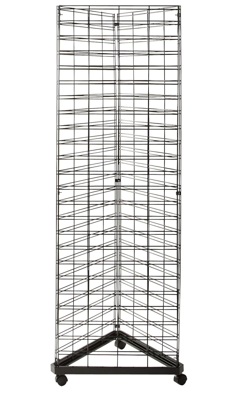 SSWBasics Black Triangle Slat Grid Wall Tower with Base & Casters - Retail Display Stand Wire Display Rack for Vendors